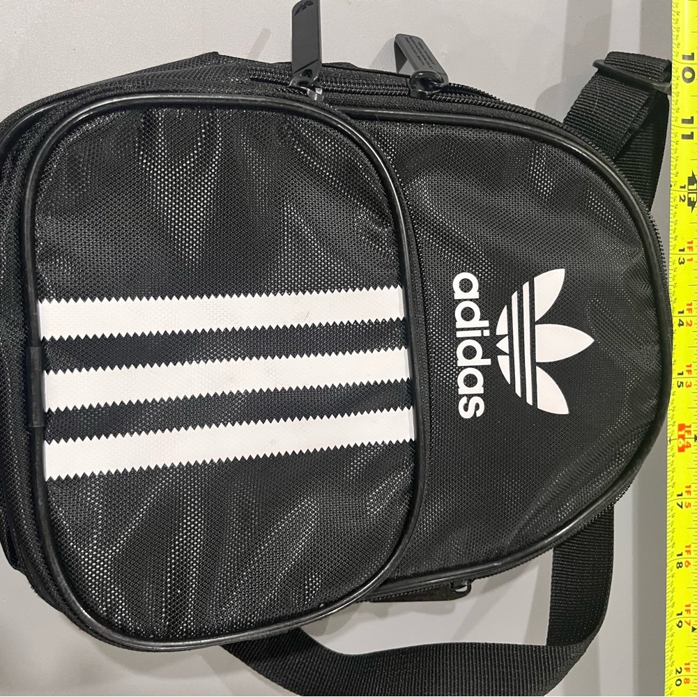Adidas Black Mini Bag with White Stripes